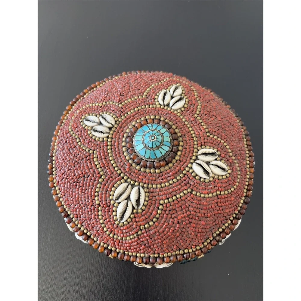 Tibetan‎ Beaded Hat Ceremonial Headdress Red Coral Turquoise Beaded